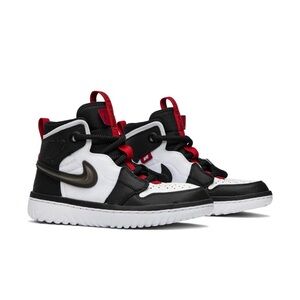 Nike air Jordan high react-  Nike Kids High-Top Sneakers in Black, White & Red